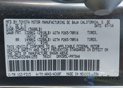 2016 Toyota Tacoma Trd Off Road z USA, uszkodzony, nr VIN 3TMCZ5AN3GM041255